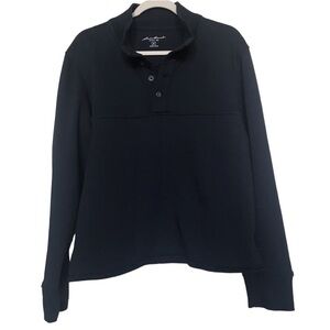 Eddie Bauer size M 4 button long sleeve sweatshirt in navy Side slits cu…